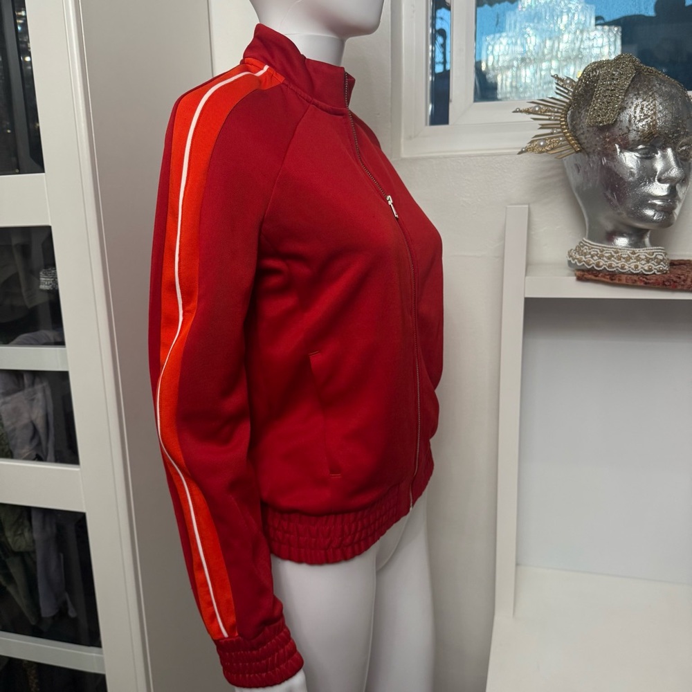 Topshop Red Bomber Jacket with Orange & White Stripe